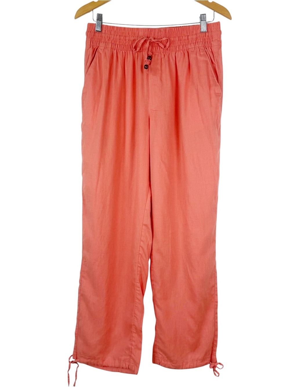 C&C California Linen Blend Elastic Waist Coral Pull On Pants Size Large